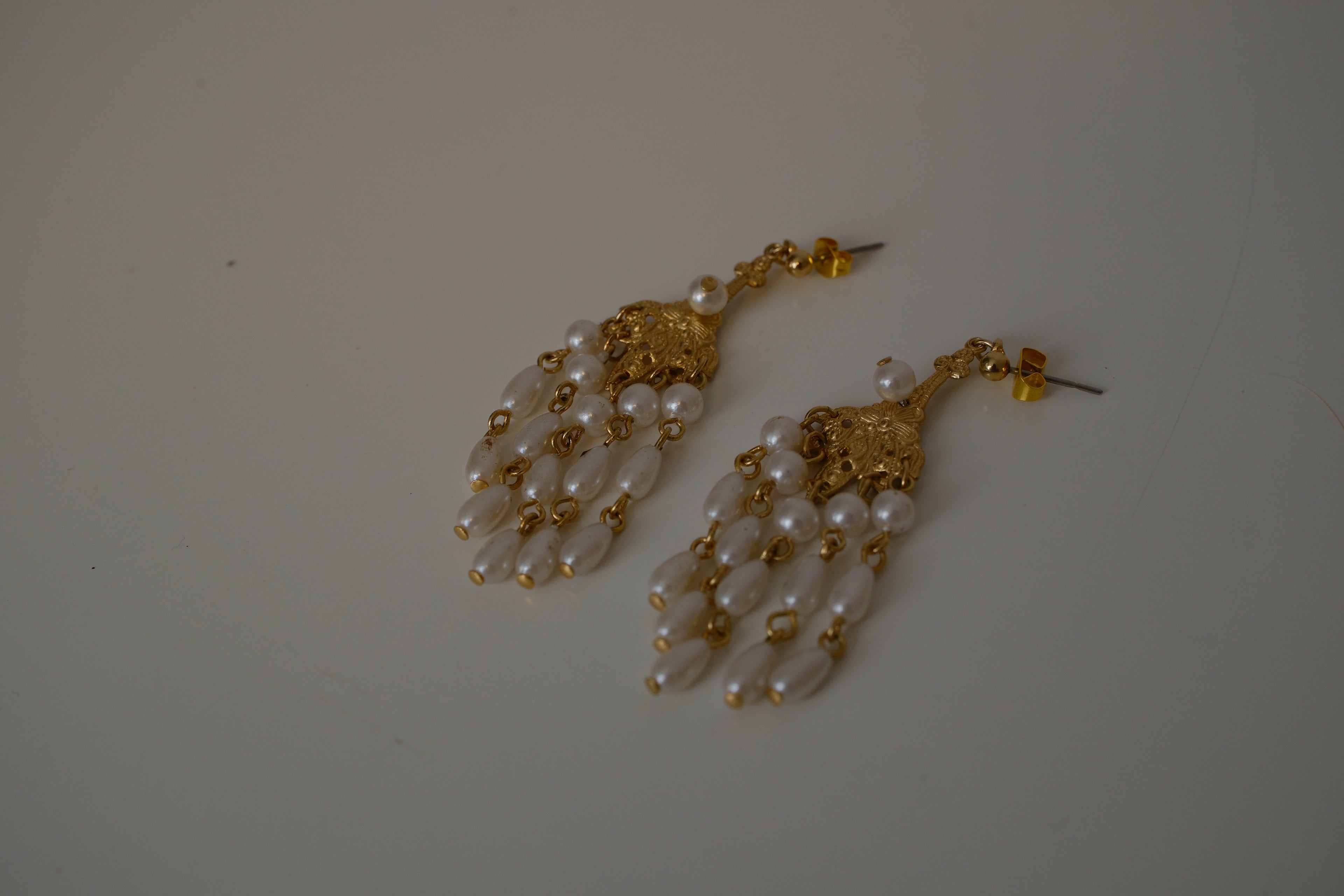 Vintage chandelier gold tone earrings