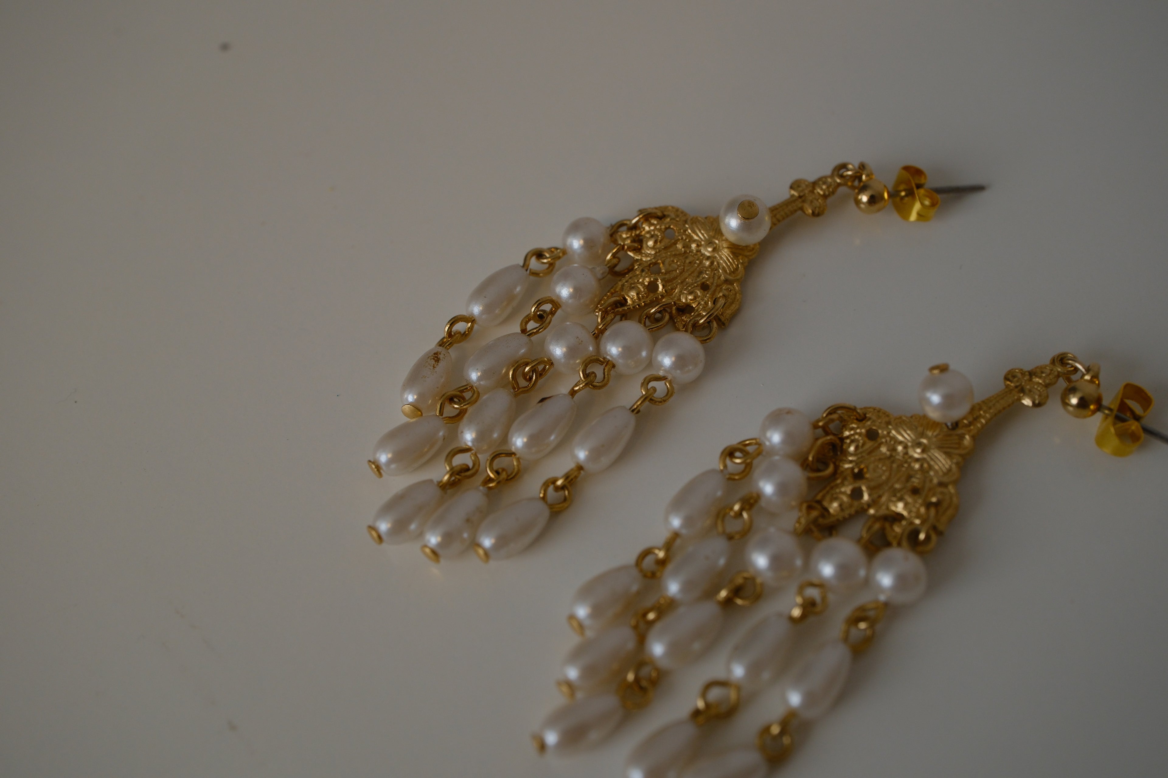 Vintage chandelier gold tone earrings