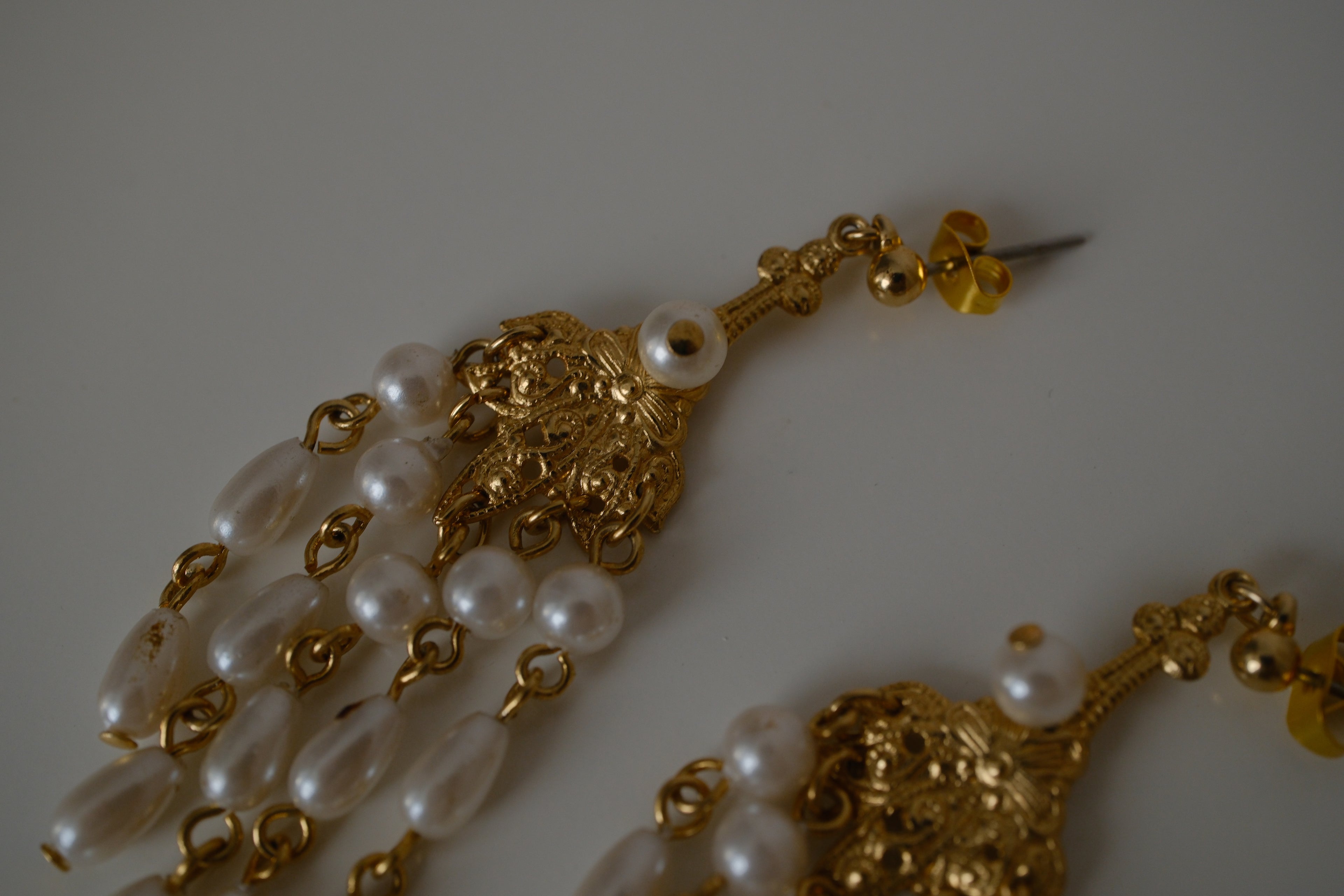 Vintage chandelier gold tone earrings