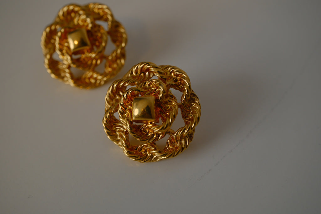 Vintage braided rope round stud earrings