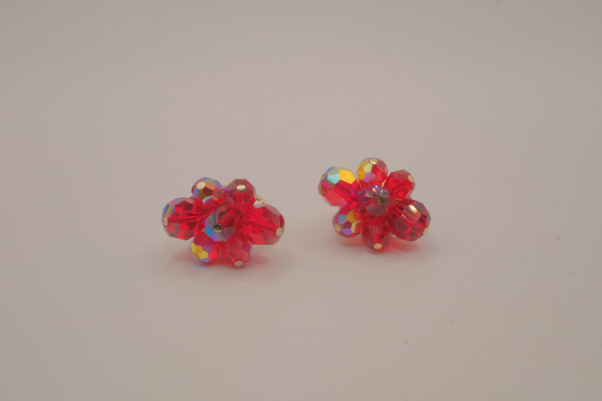 Vintage Sherman flower  cluster clip-on earrings