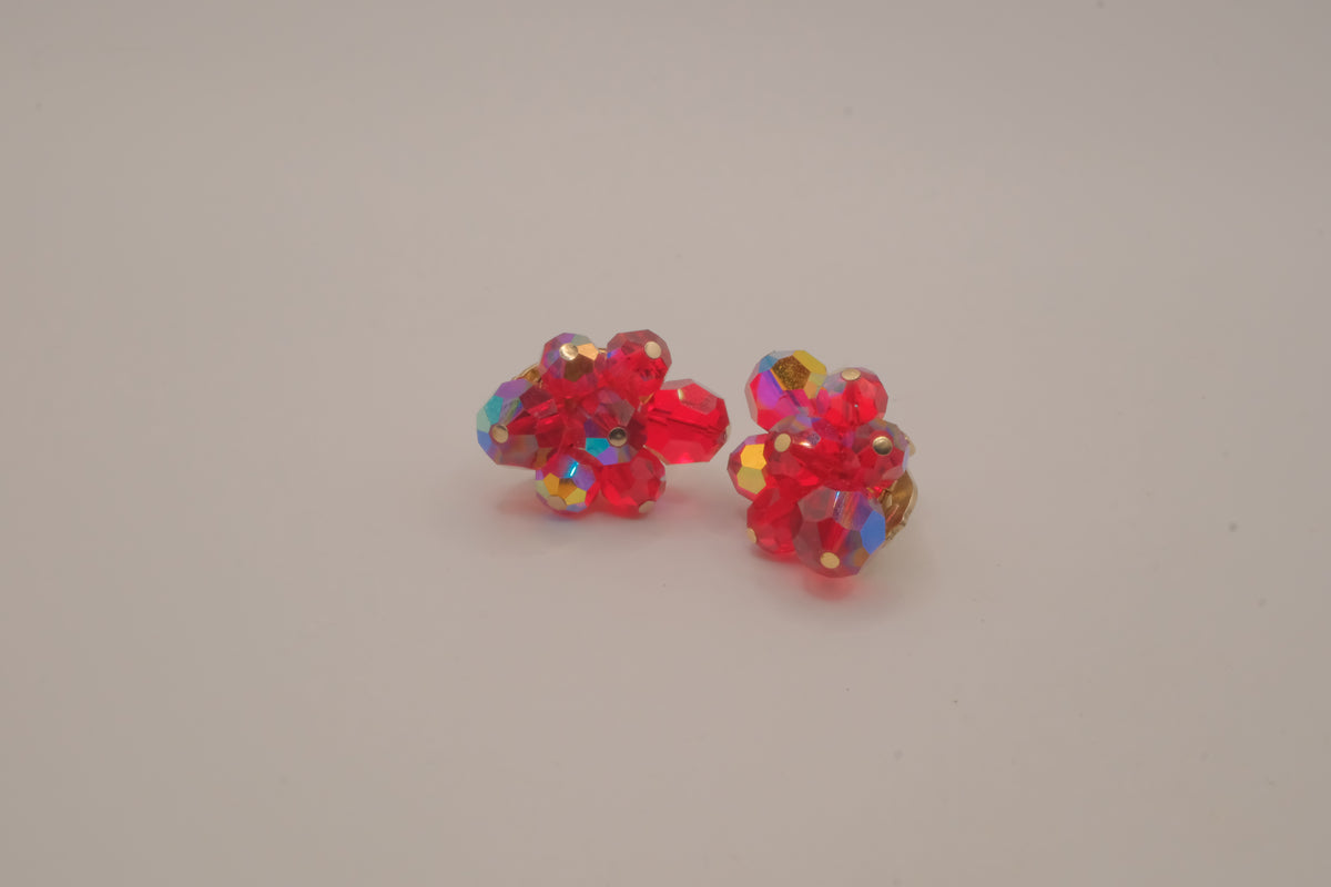 Vintage Sherman flower  cluster clip-on earrings