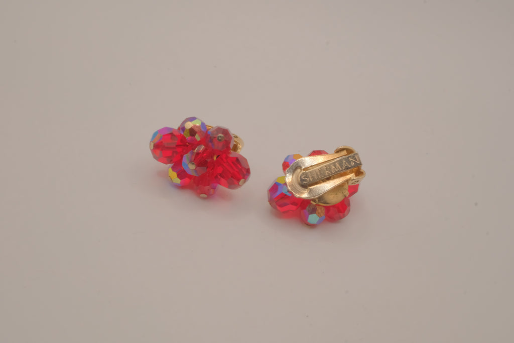 Vintage Sherman flower  cluster clip-on earrings