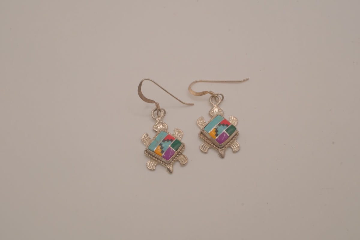 Southwestern-style sterling silver turtle dangle earrings