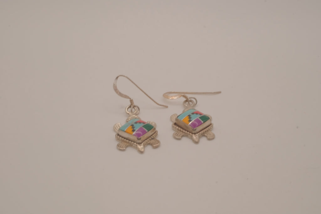 Southwestern-style sterling silver turtle dangle earrings