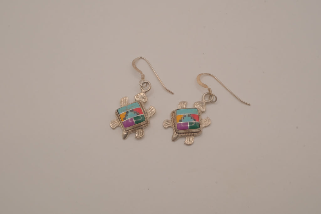Southwestern-style sterling silver turtle dangle earrings