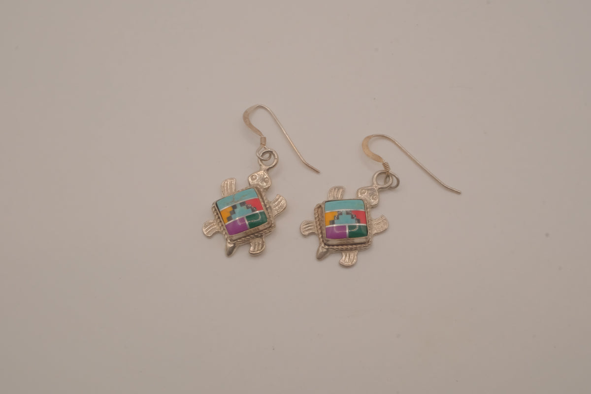 Southwestern-style sterling silver turtle dangle earrings