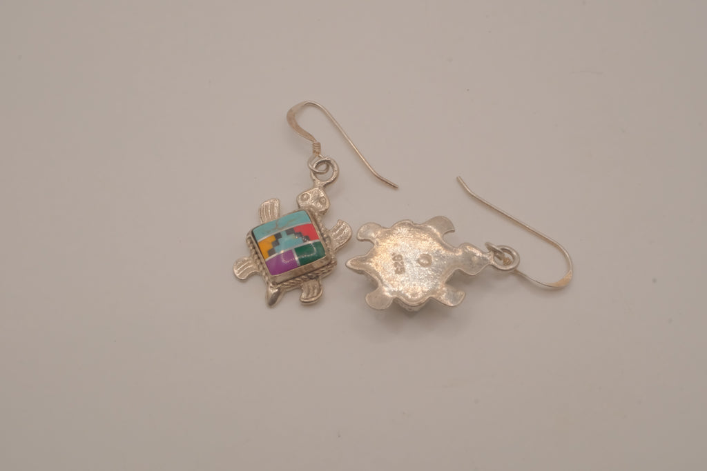 Southwestern-style sterling silver turtle dangle earrings