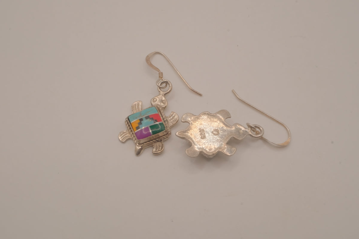 Southwestern-style sterling silver turtle dangle earrings