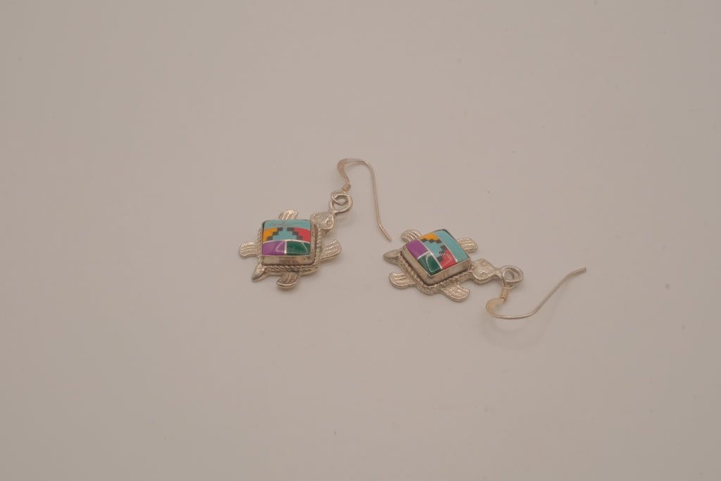 Southwestern-style sterling silver turtle dangle earrings