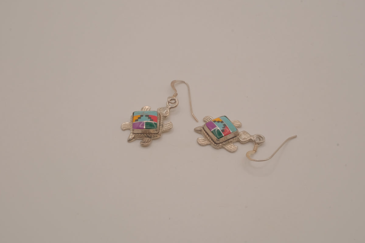 Southwestern-style sterling silver turtle dangle earrings