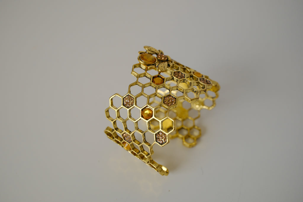 Honeycomb Gold toned cuff bracelet