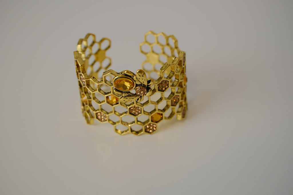 Honeycomb Gold toned cuff bracelet