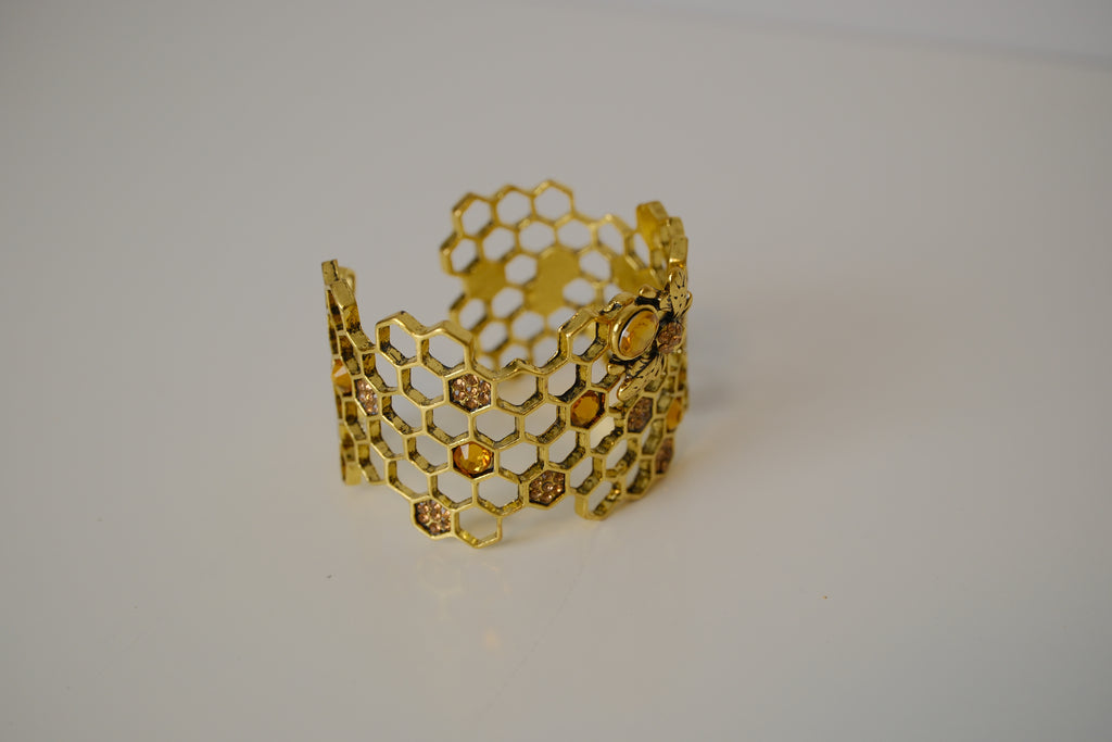 Honeycomb Gold toned cuff bracelet