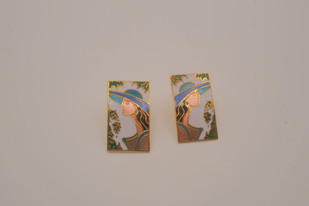 Vintage 1980s cloisonné enamel earrings