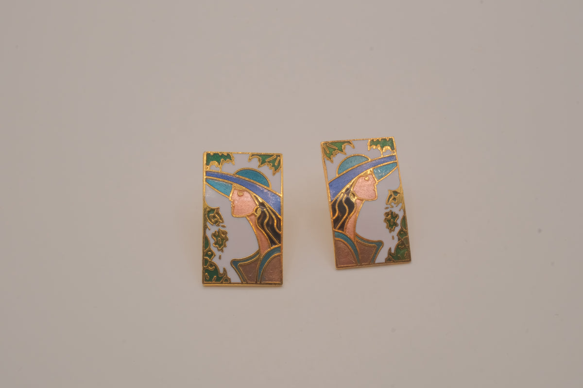 Vintage 1980s cloisonné enamel earrings