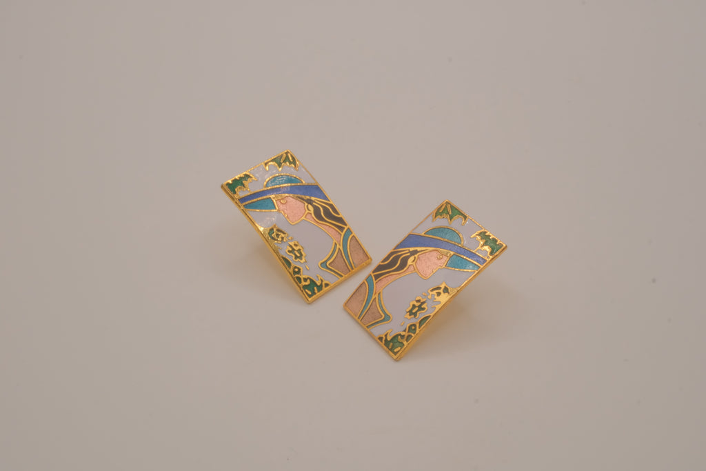Vintage 1980s cloisonné enamel earrings