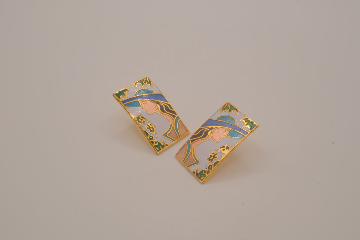Vintage 1980s cloisonné enamel earrings