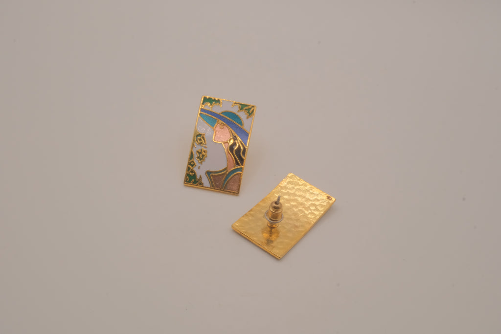 Vintage 1980s cloisonné enamel earrings