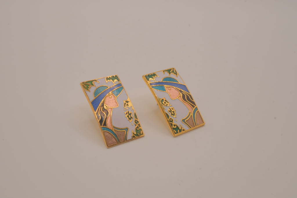 Vintage 1980s cloisonné enamel earrings