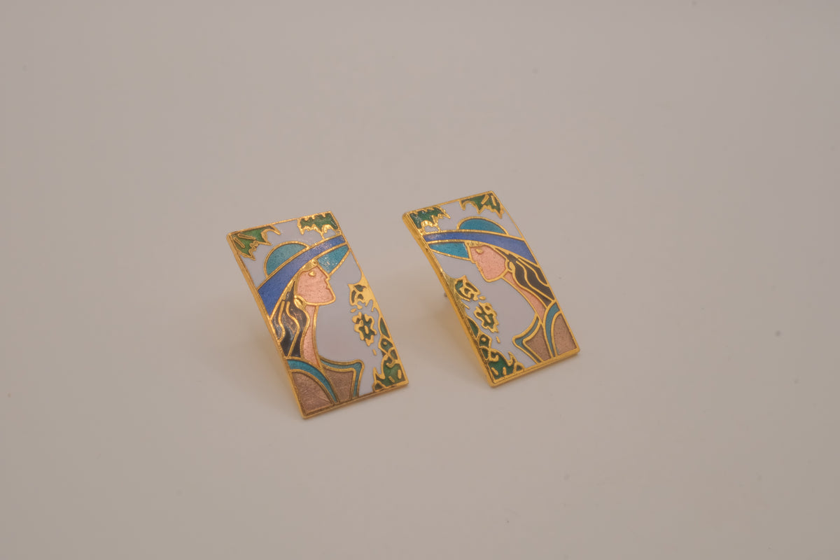 Vintage 1980s cloisonné enamel earrings
