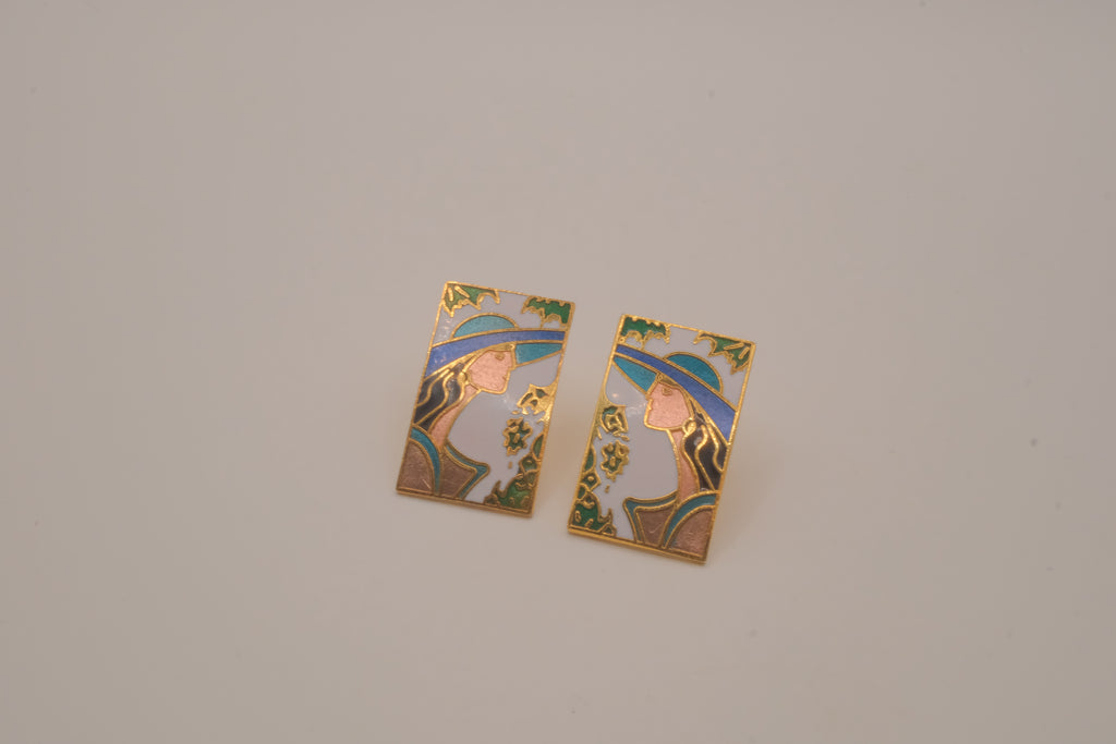 Vintage 1980s cloisonné enamel earrings