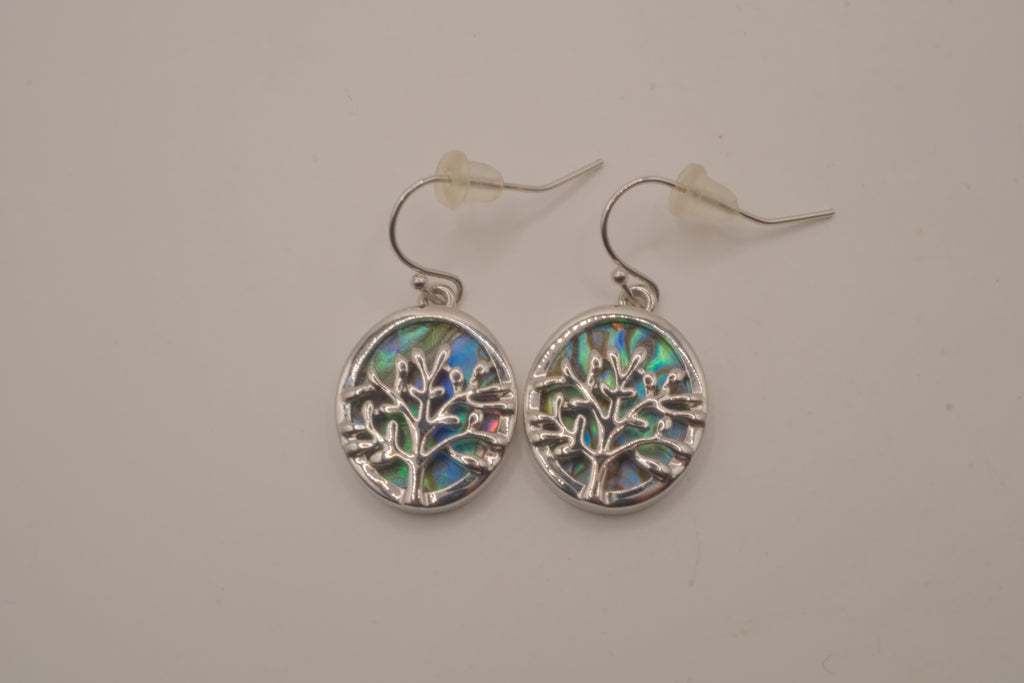 Tree of Life Abalone shell dangle earrings