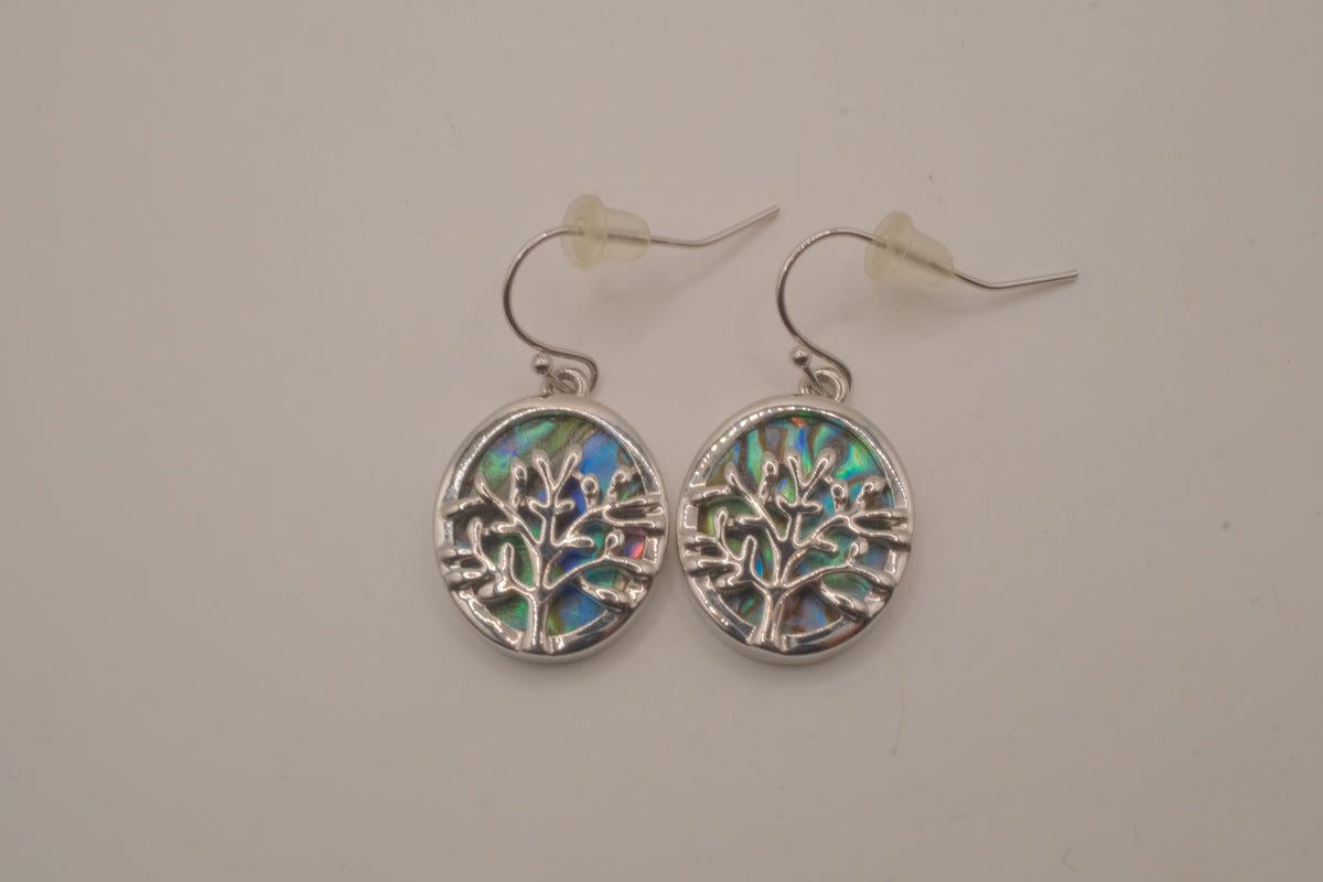 Tree of Life Abalone shell dangle earrings