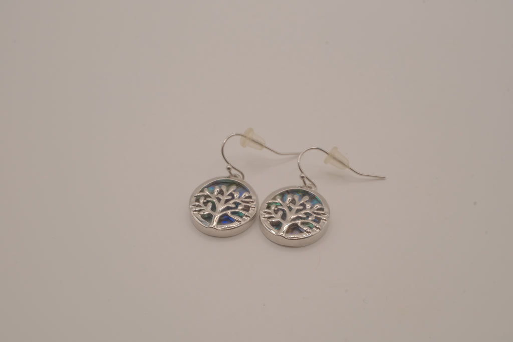 Tree of Life Abalone shell dangle earrings