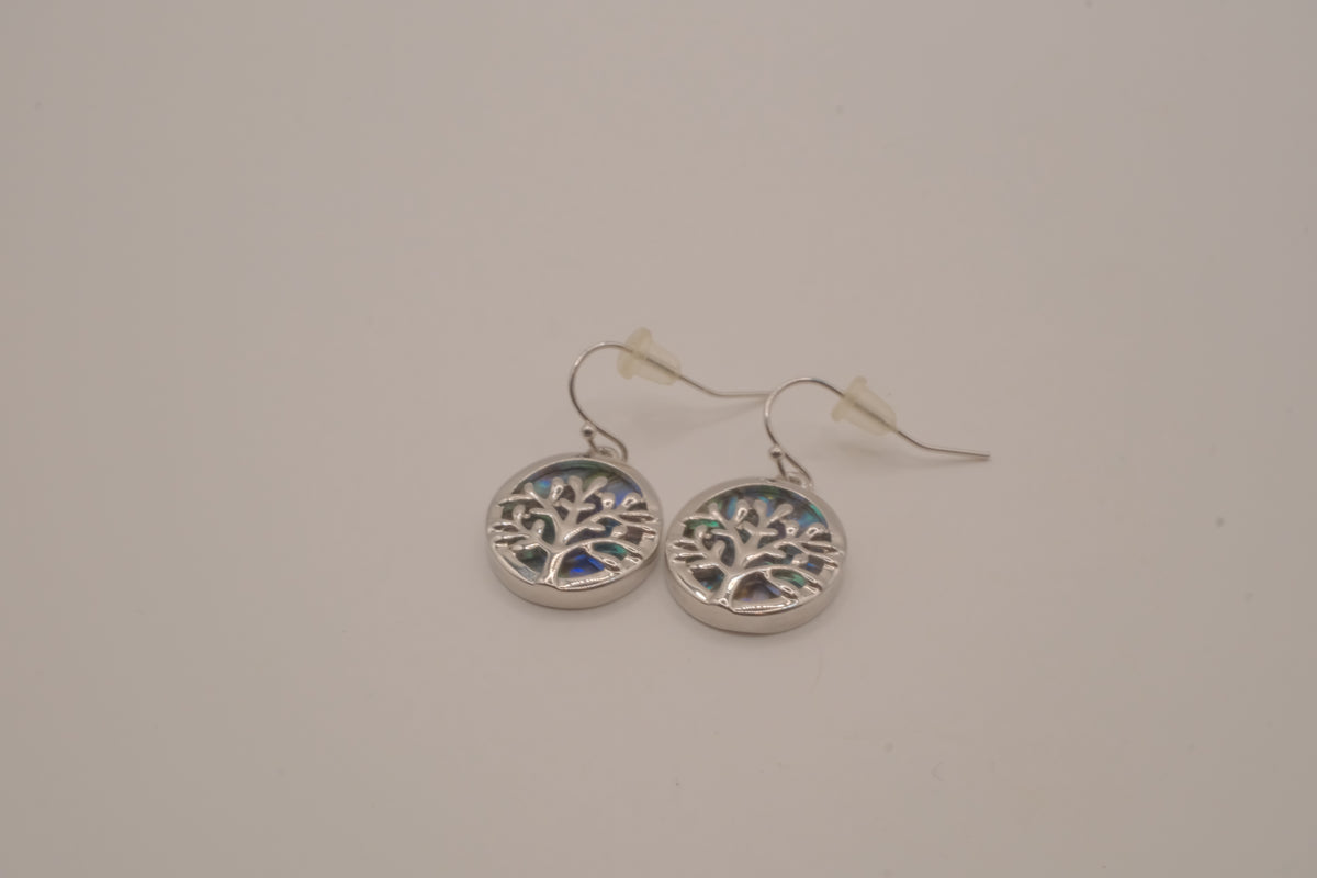 Tree of Life Abalone shell dangle earrings