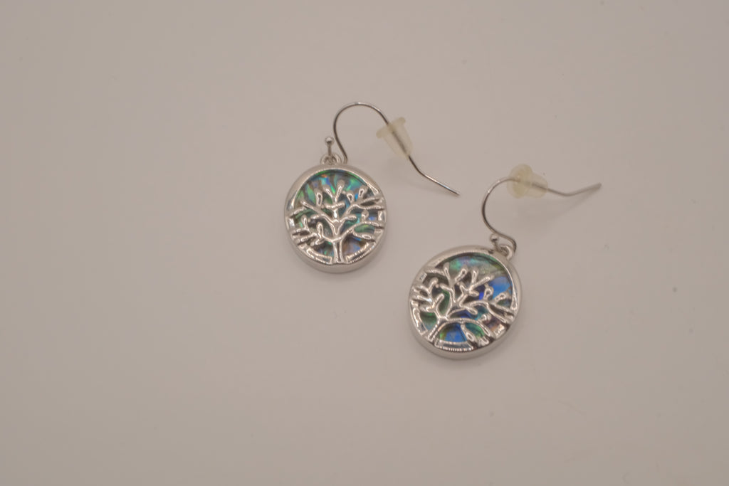 Tree of Life Abalone shell dangle earrings