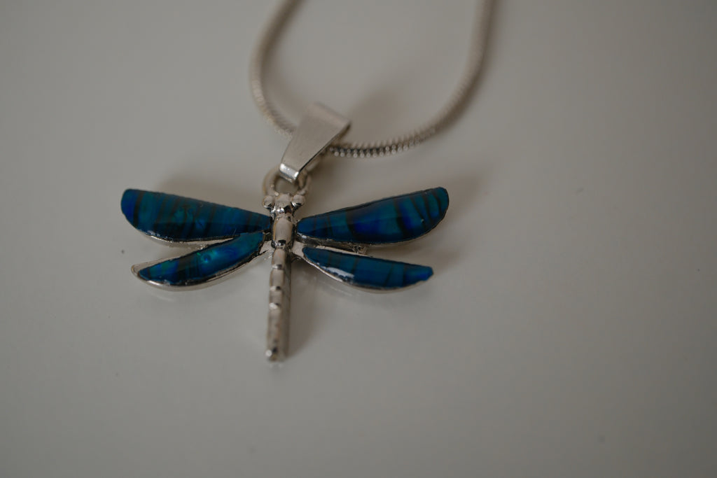 Abalone shell DragonFly pendant necklace