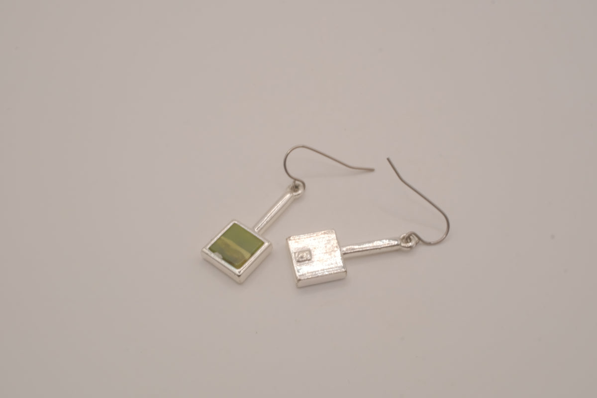 Vintage green square drop earrings