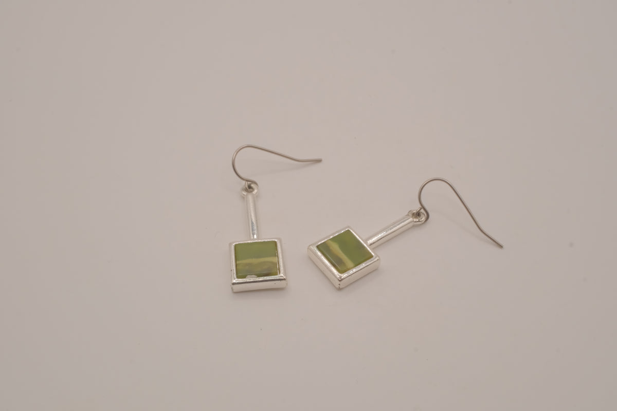 Vintage green square drop earrings