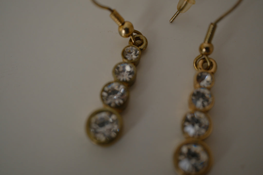 Vintage gold-toned graduated crystal dangle earrings