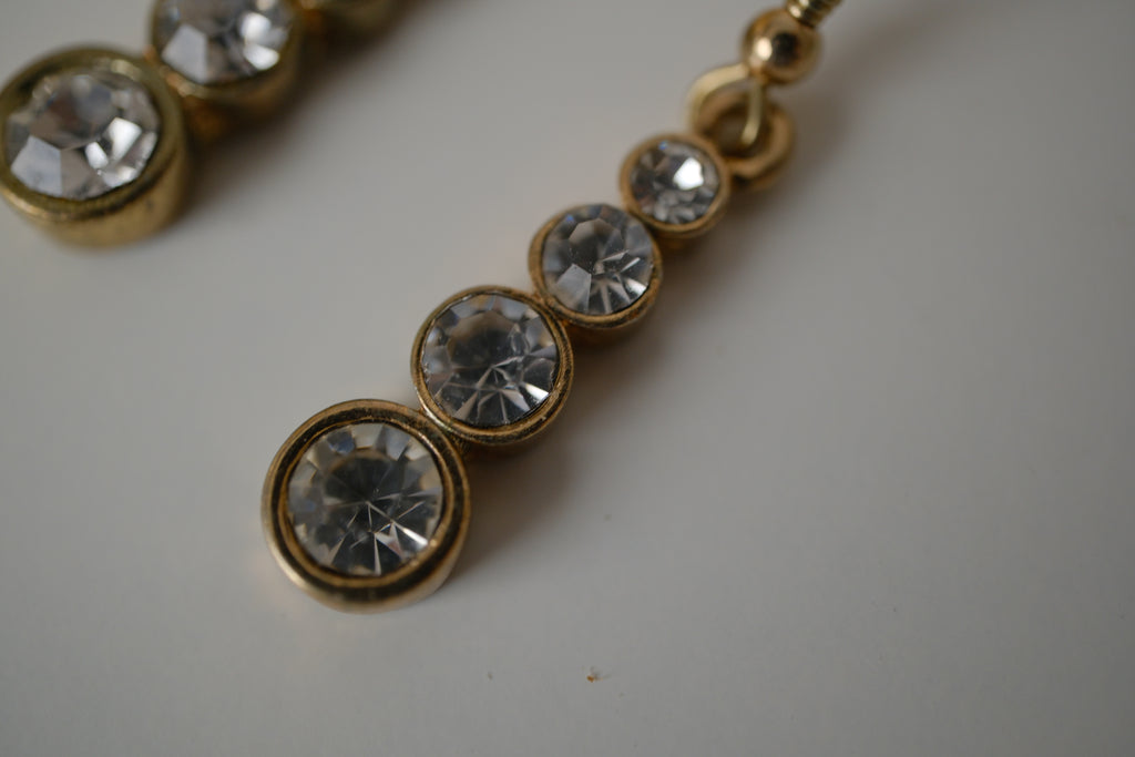 Vintage gold-toned graduated crystal dangle earrings