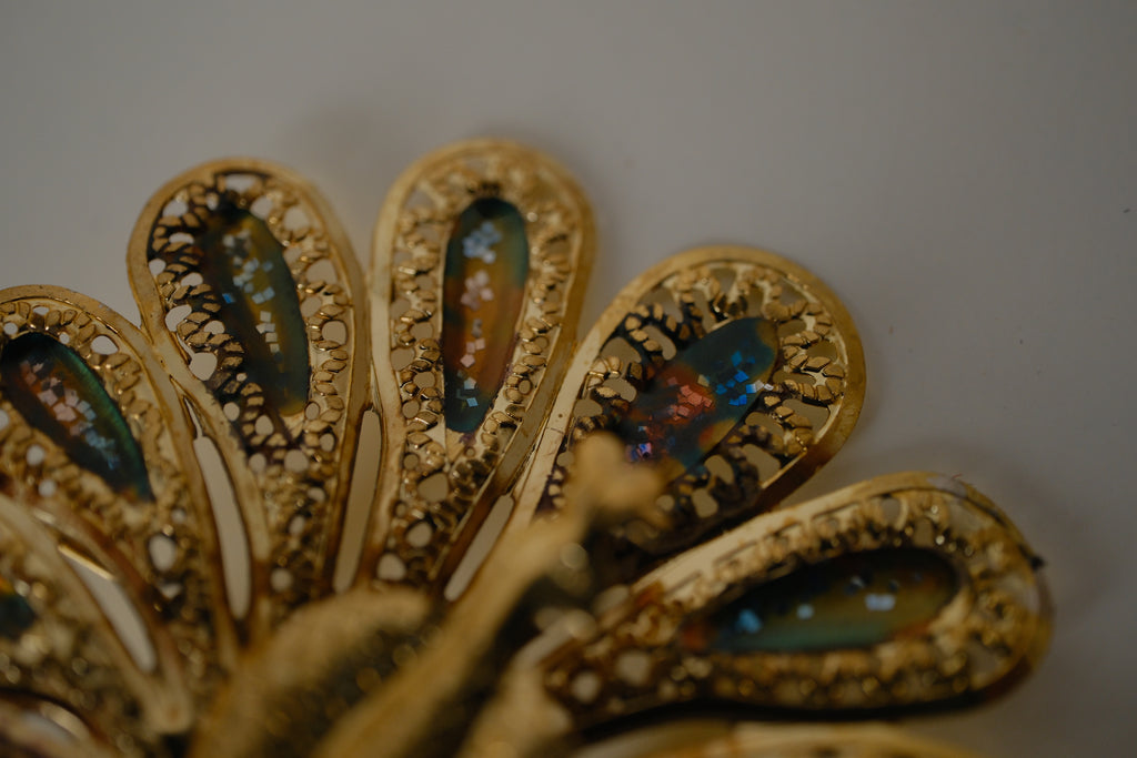 Vintage Peacock filigree brooch