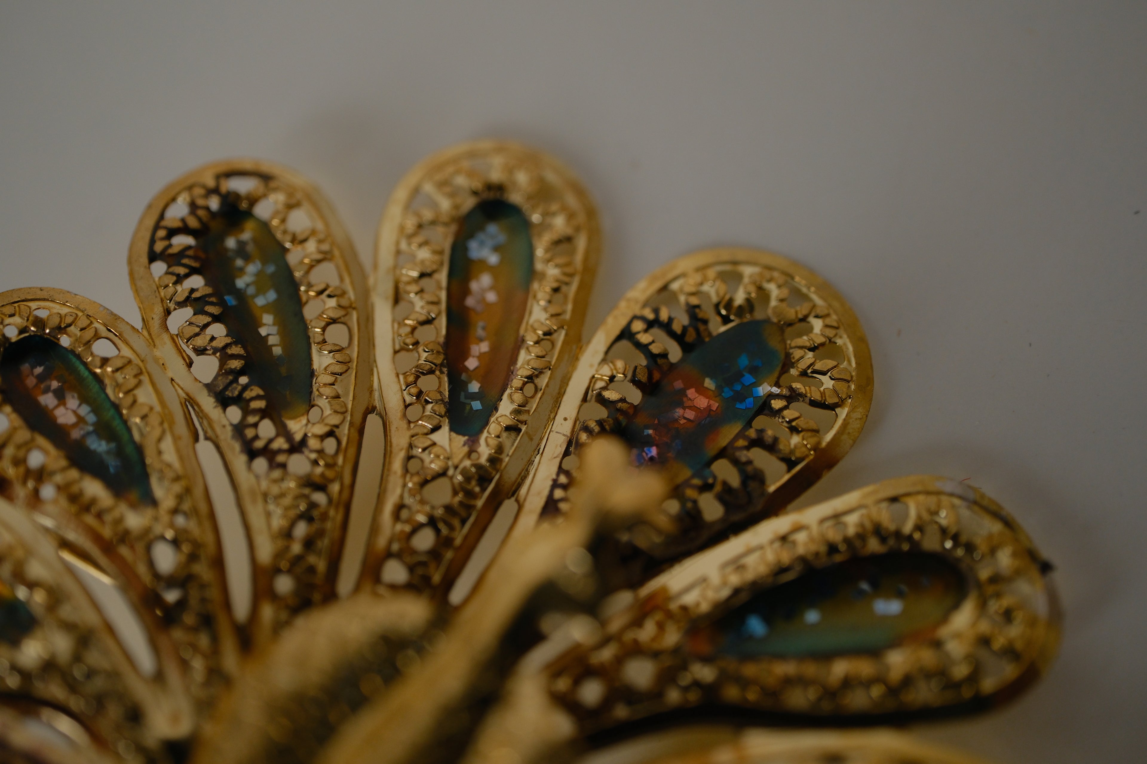 Vintage Peacock filigree brooch