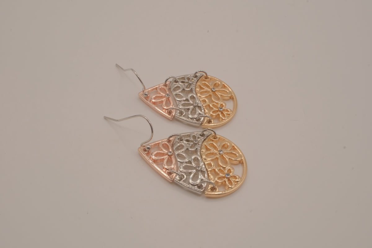 Mixed tone filigree teardrop dangle earrings