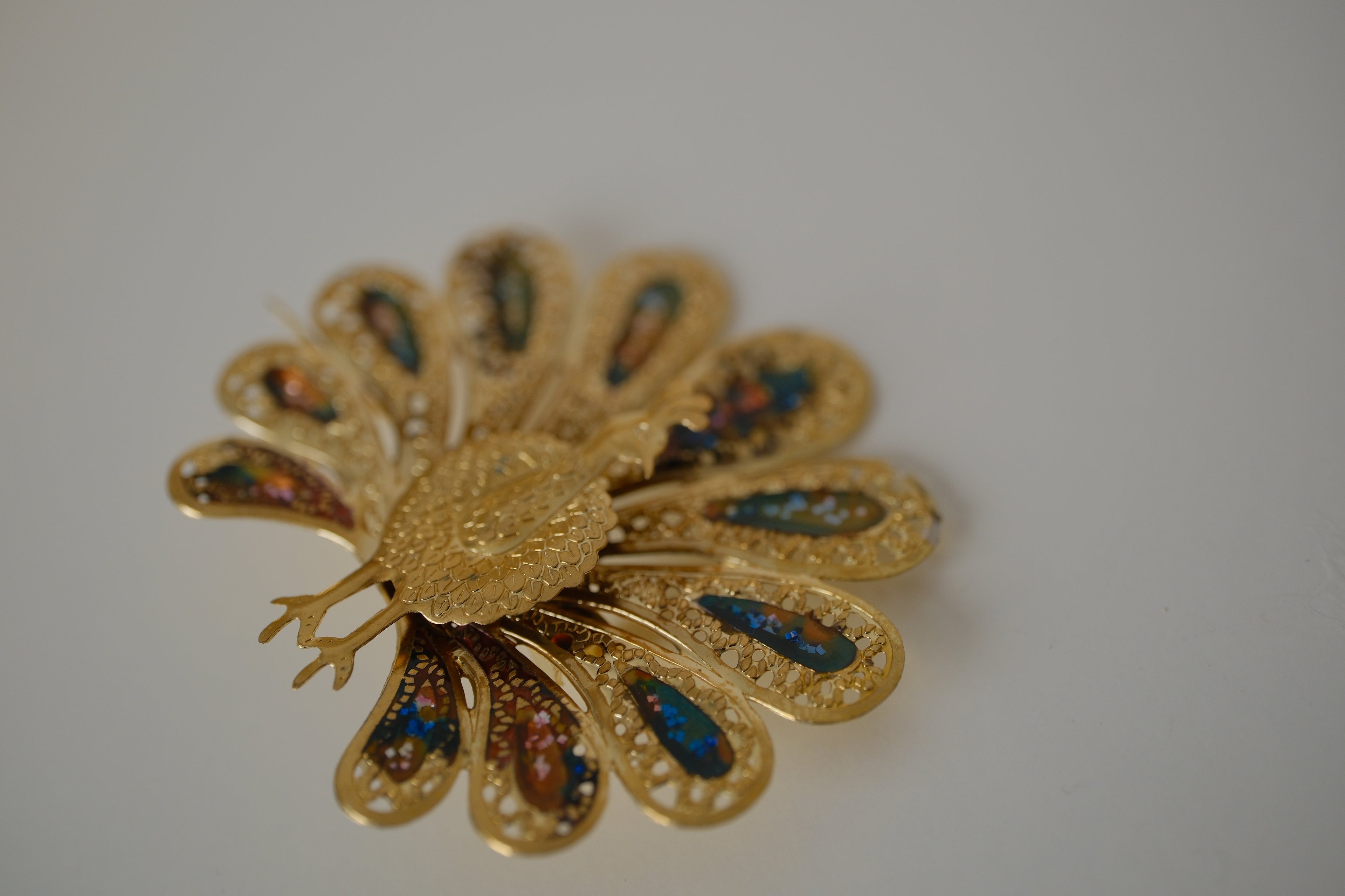 Vintage Peacock filigree brooch