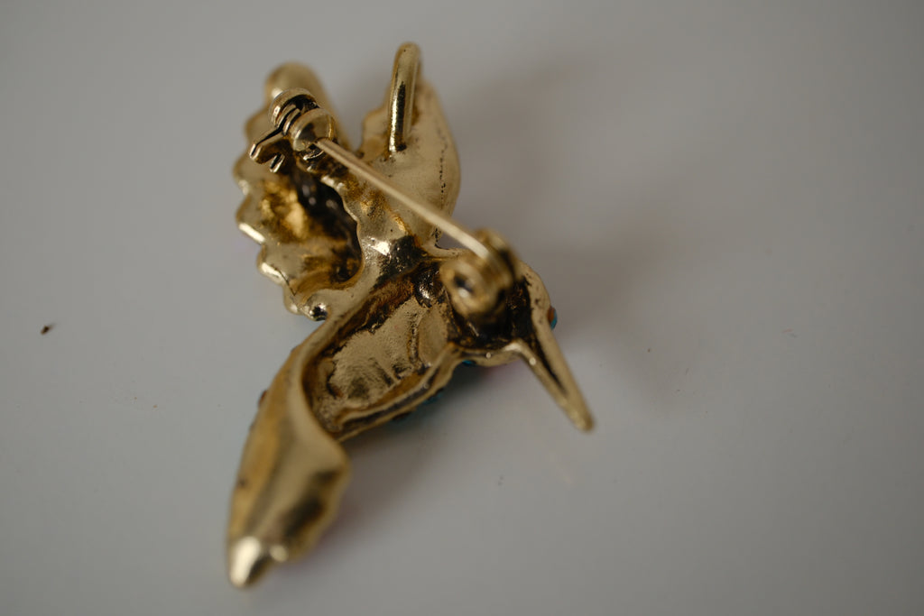 Vintage rhinestone hummingbird brooch