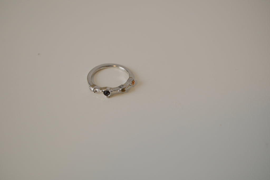 Silver tone multi stone ring