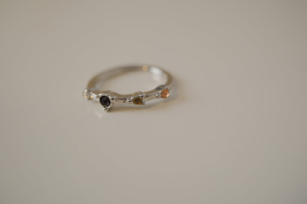 Silver tone multi stone ring