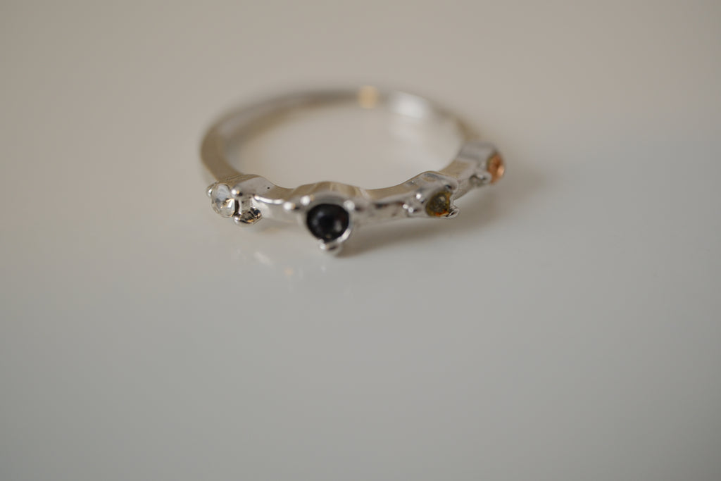 Silver tone multi stone ring