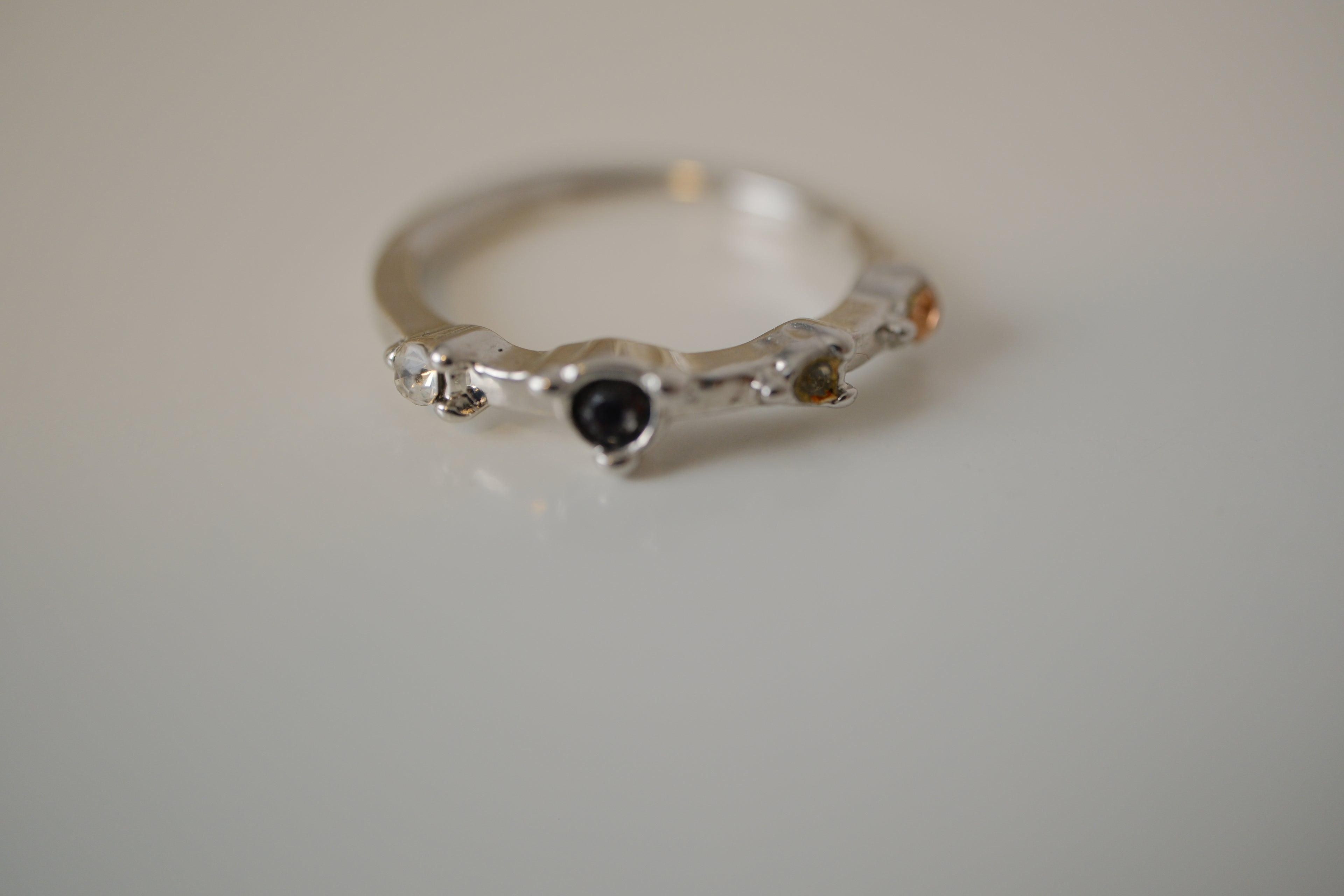 Silver tone multi stone ring