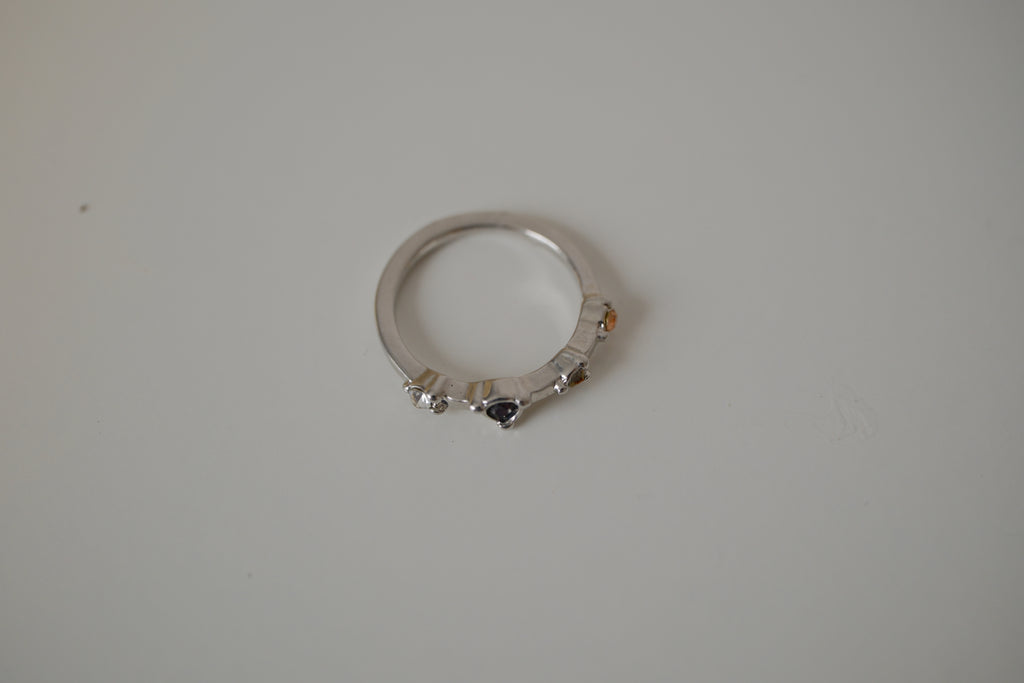 Silver tone multi stone ring
