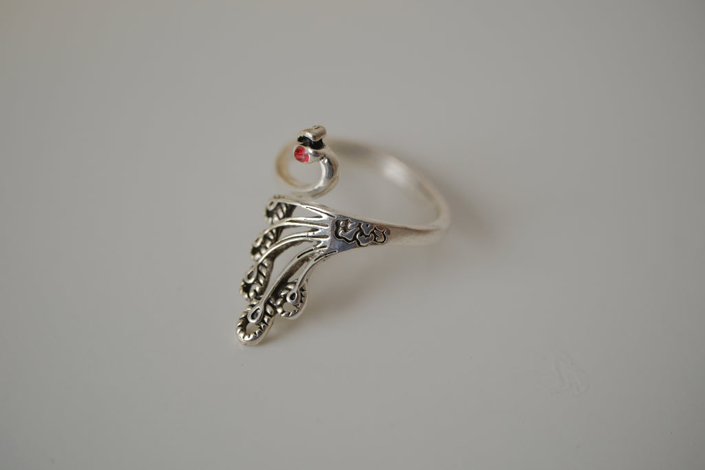 Silver tone Peacock ring
