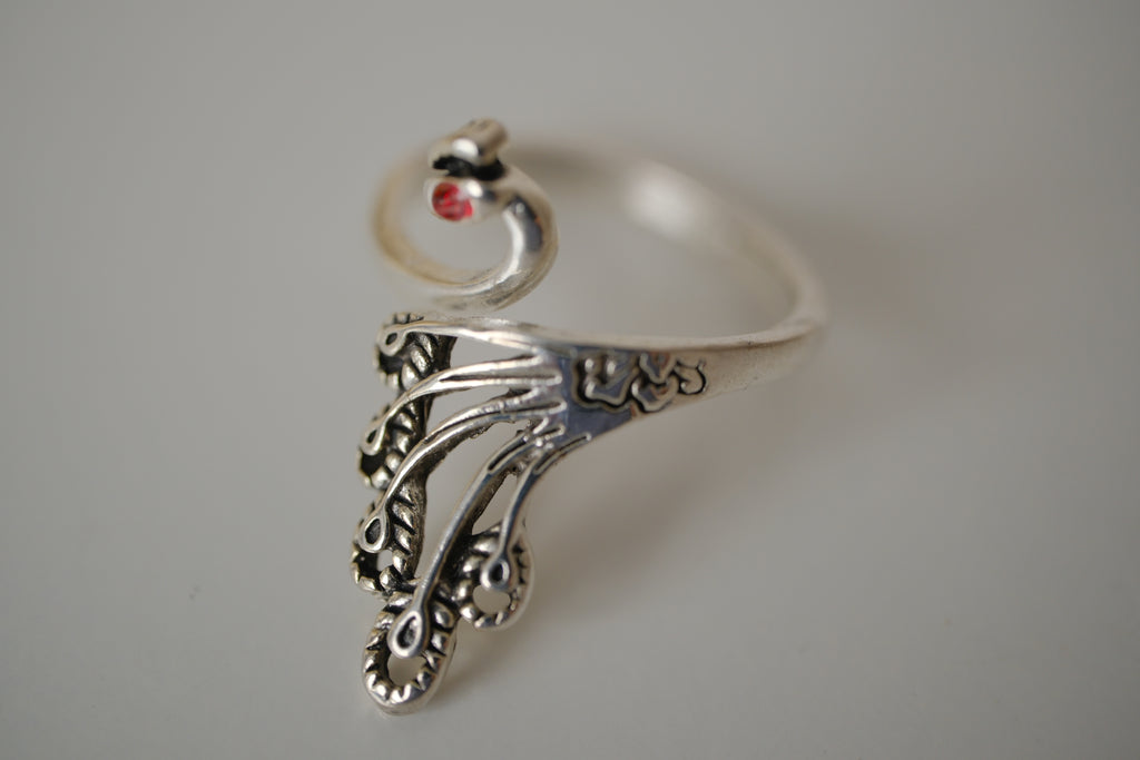Silver tone Peacock ring