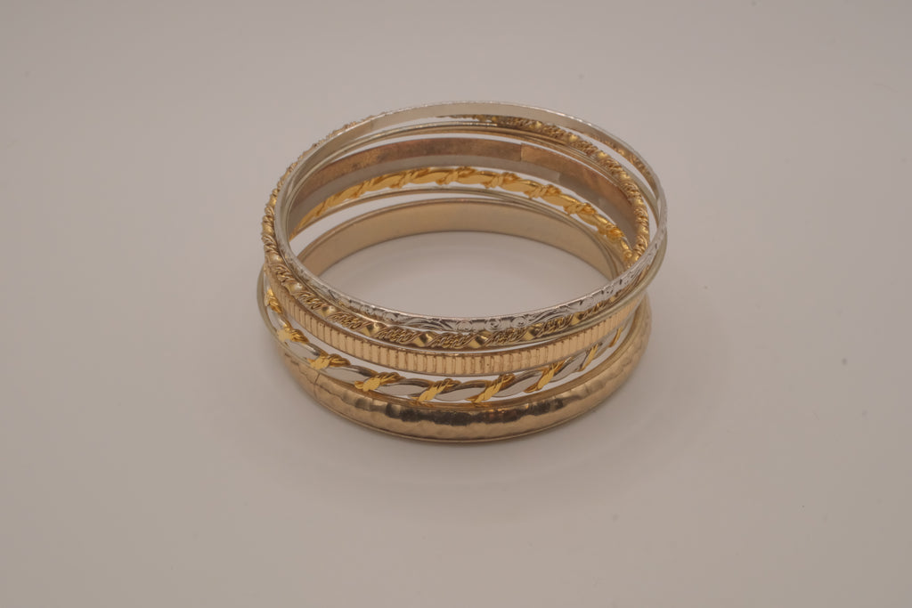 Mixed-metal 9 set stacked bangle bracelets