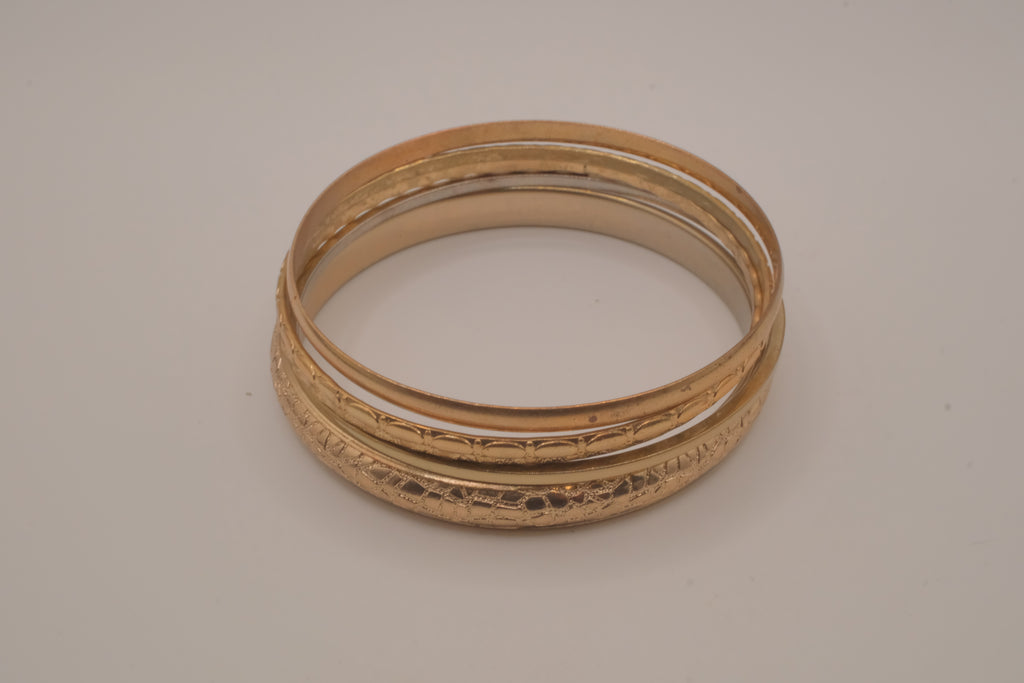 Gold tone 5 set textured stacked bangle bracelets